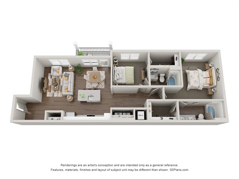 Floor plan for 2 beds, 2 baths, 1202 sqft
